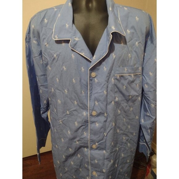 Polo Ralph Lauren Men's All Over Polo Player Pajama Shirt Top Blue Sz 2XT Tall - Picture 1 of 10